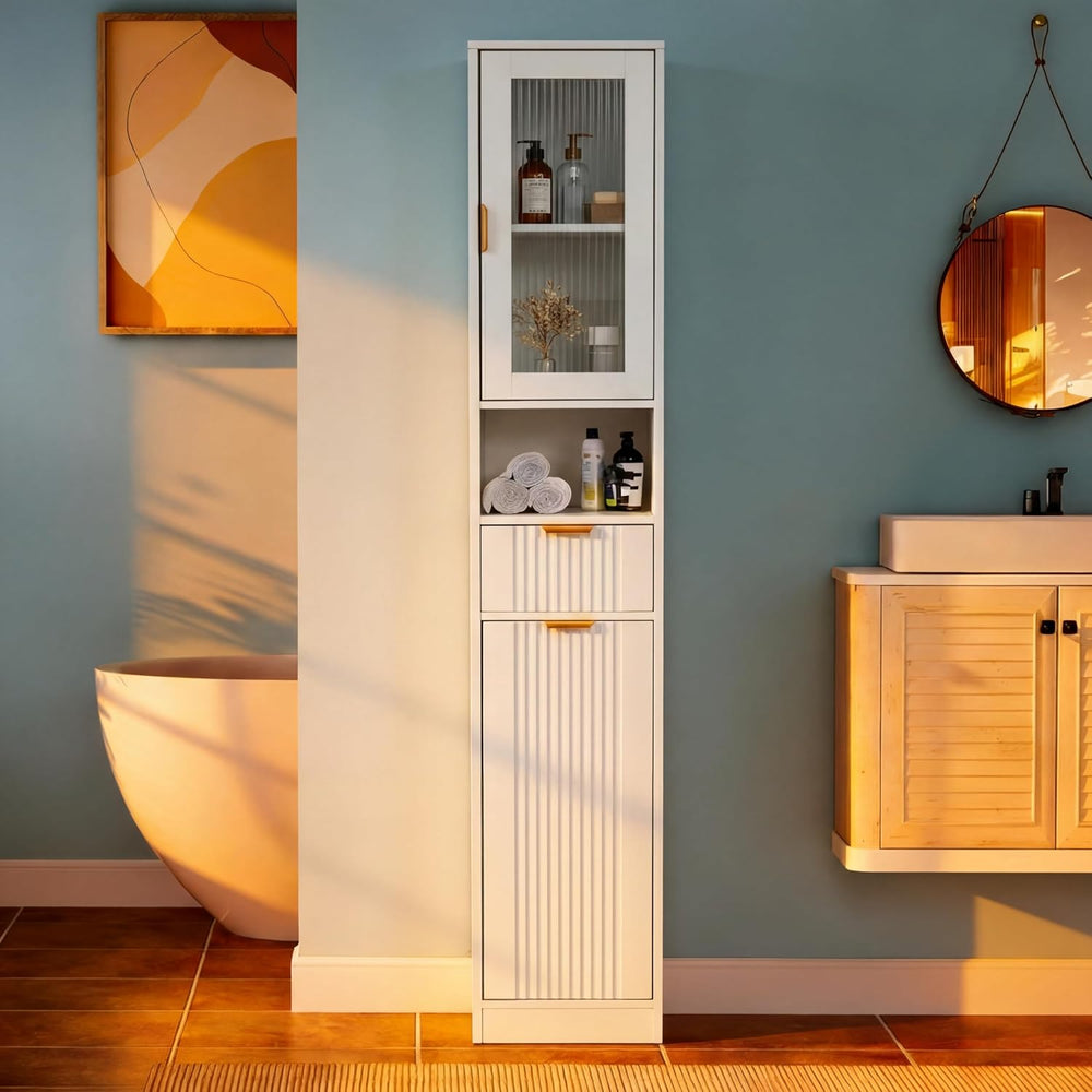 Einhomn 67" Tall Bathroom Storage Cabinet with Removable Laundry Basket ...