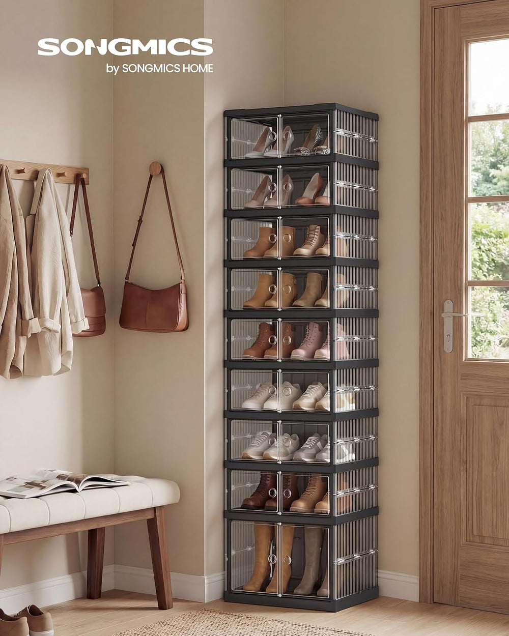 SONGMICS Foldable Shoe Storage Organizer, 9-Tier for 18 Pairs
