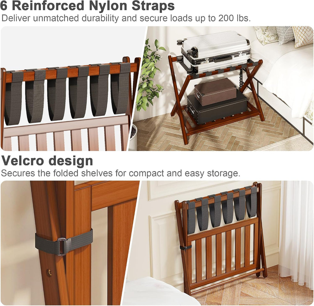 2 Pack Bamboo Luggage Rack for Guest Room, 26.77" Folding Wide Suitcase ...