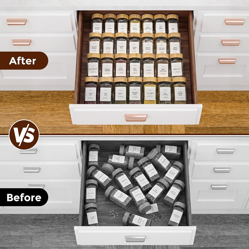 Acrylic Spice Drawer Organizer with 28 Spice Jars and 216 Labels,Non-slip Rub...
