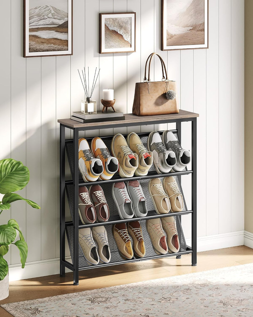 CHOEZON Shoe Rack, 4-Tier Slanted Shoe Storage Shelf, Narrow Shoe Rack for En...