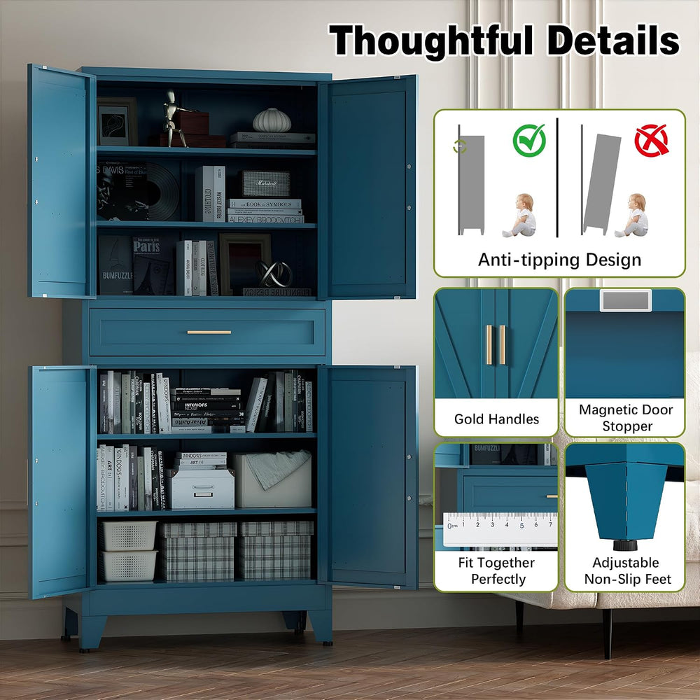 COFaR Farmhouse Storage Kitchen Pantry Cabinet with 4 Barn Door, 4 Adjustable...