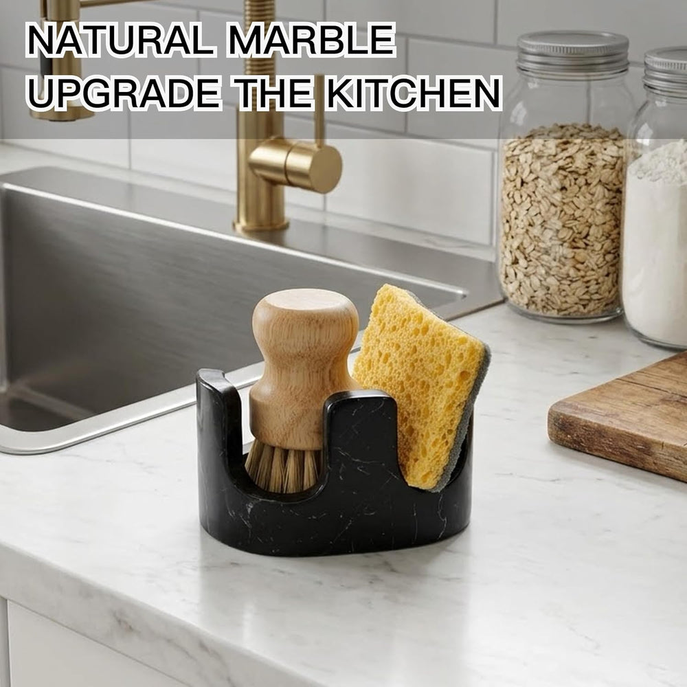Black Marble Sponge Holder for Kitchen Sink, 2-in-1 Natural Stone Sponge &...
