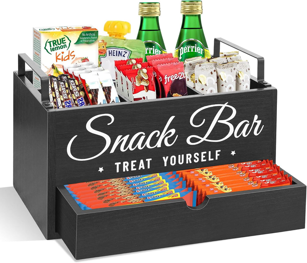 Snack Organizer for Countertop, Wood Pantry Storage Bins with Handles, Snack ...