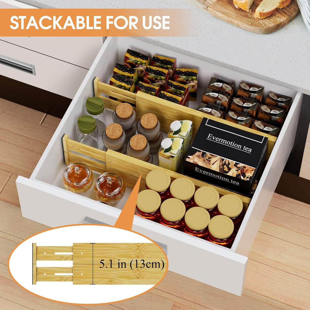 Bamboo Drawer Dividers, Adjustable Drawer Organizers, Fits 17.6–21" Drawers