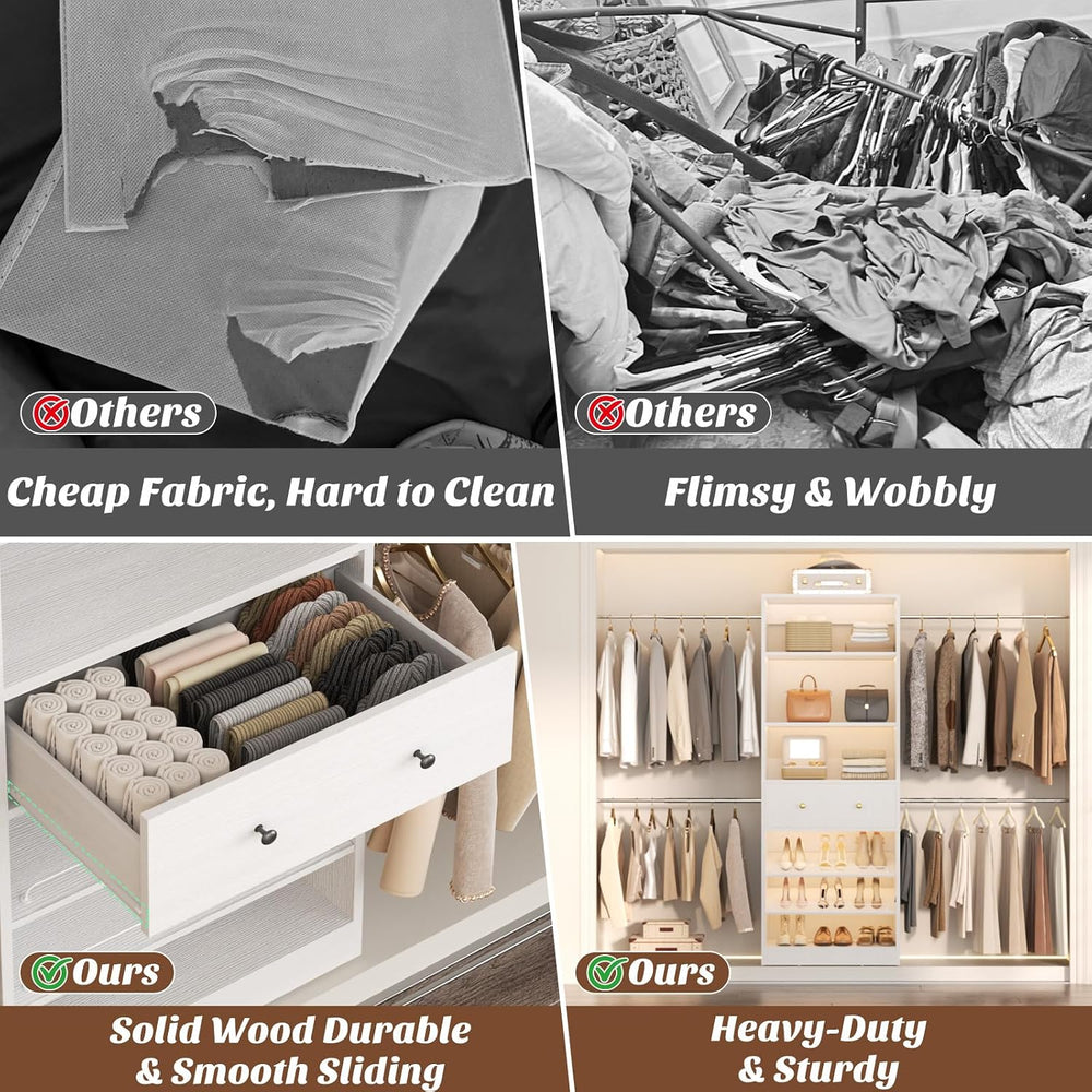 Armocity Wood Closet Organizer System - 4FT-9FT Expandable Wardrobe Closet wi...