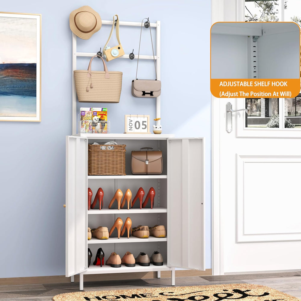 2in1 Hall Tree Shoe Cabinet for Entryway, Hallway, and Living Room,Metal Shoe...
