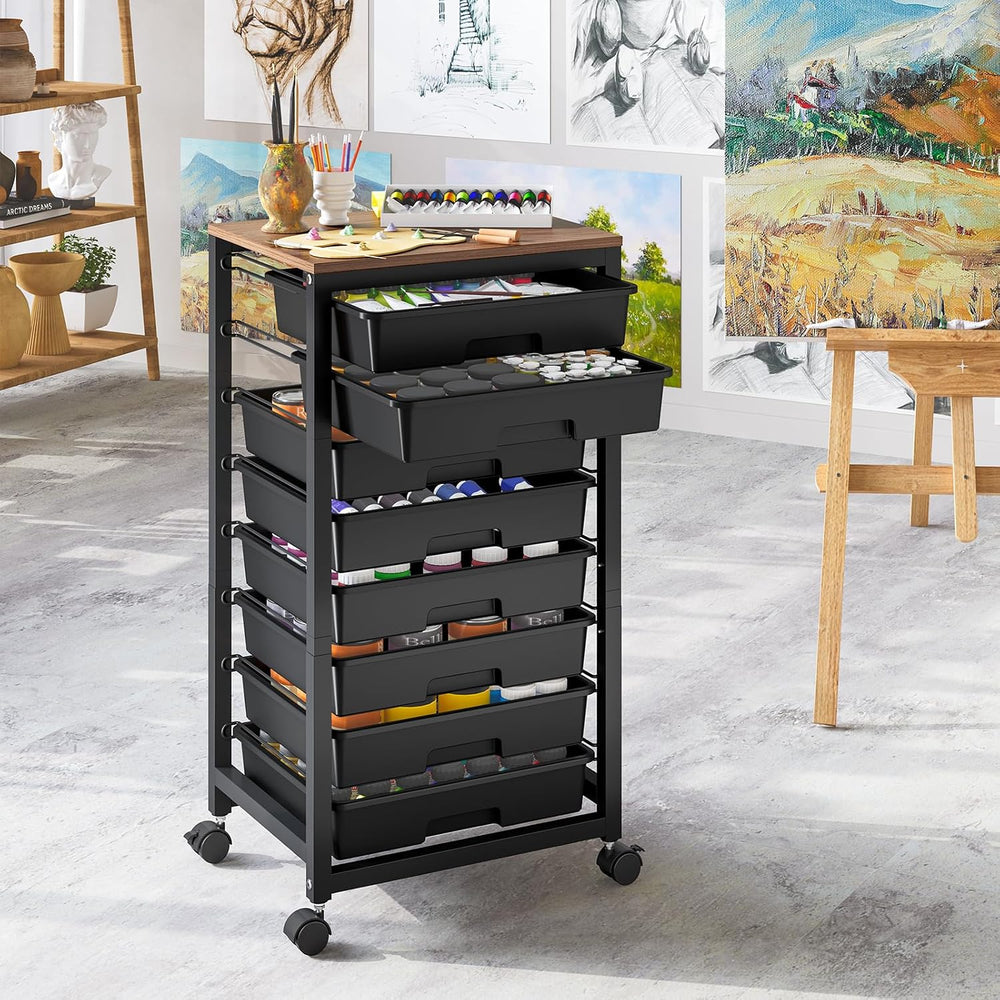 SYKIARIOL Rolling Storage Cart with Drawers, 8 Drawers Utility Cart,Black