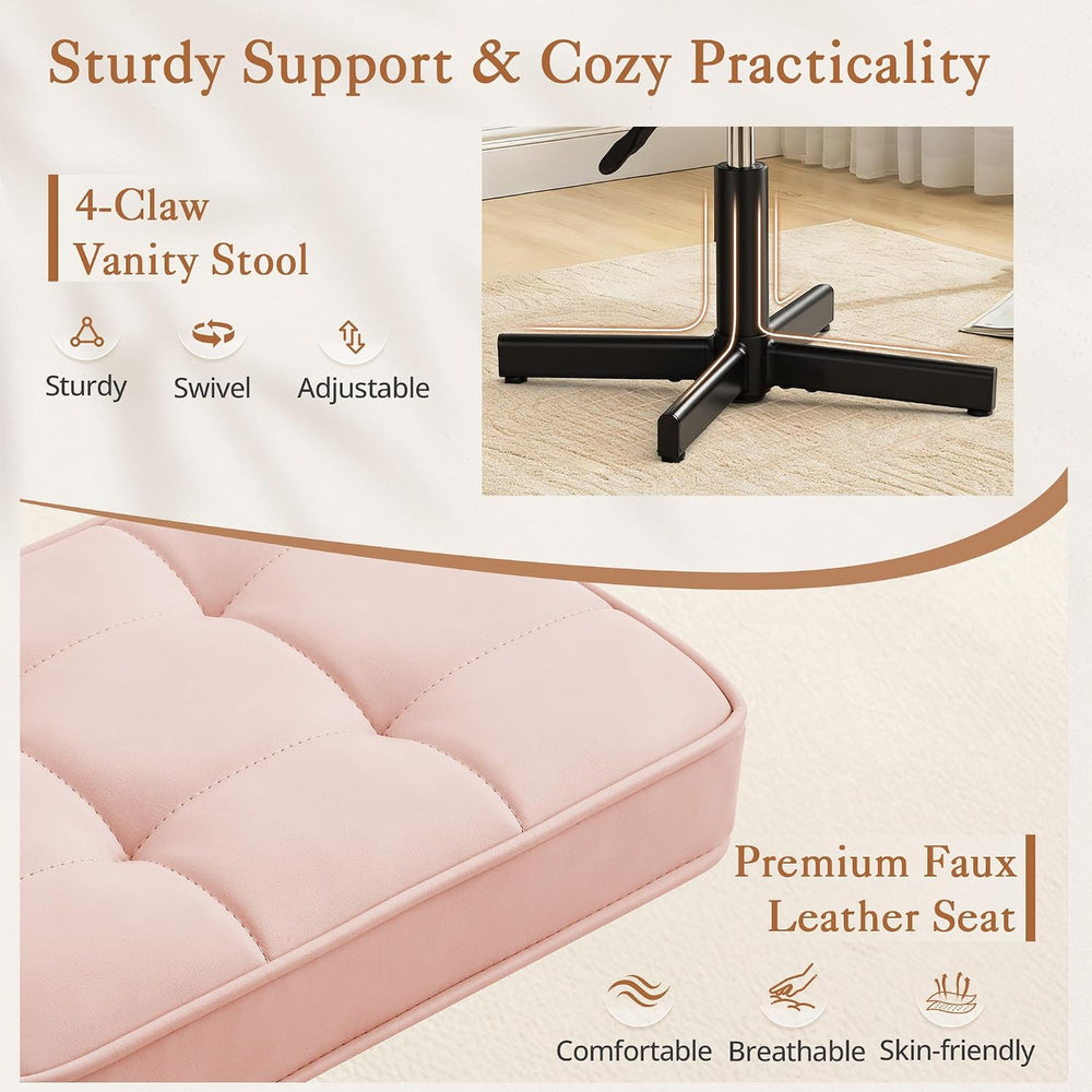 LUE BONA Adjustable Vanity Stool, 15''-19.5'' Foot Rest Under...