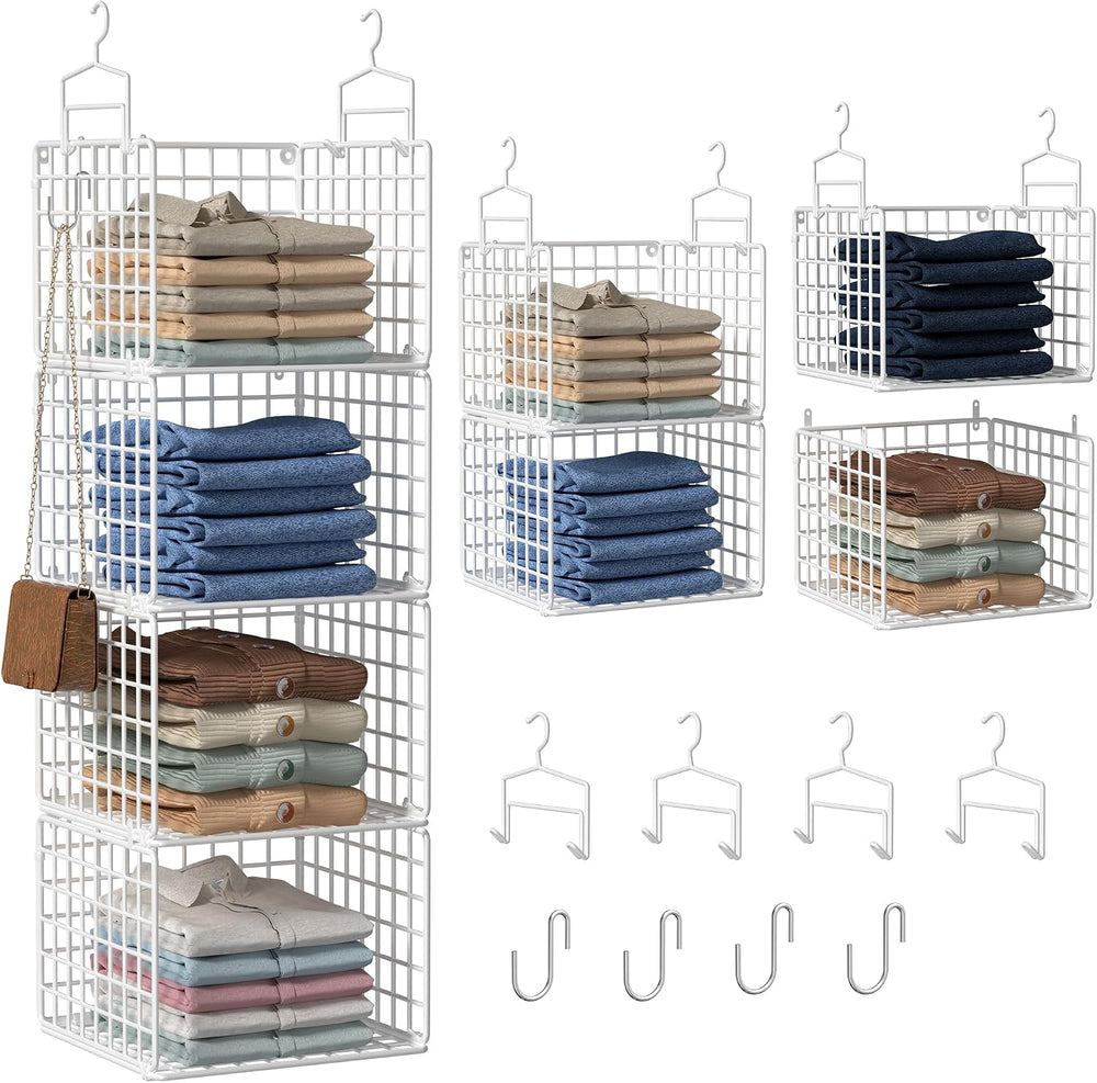 Hanging Closet Organizer, 4 Tier Metal Closet Organizers and Storage with 4 H...