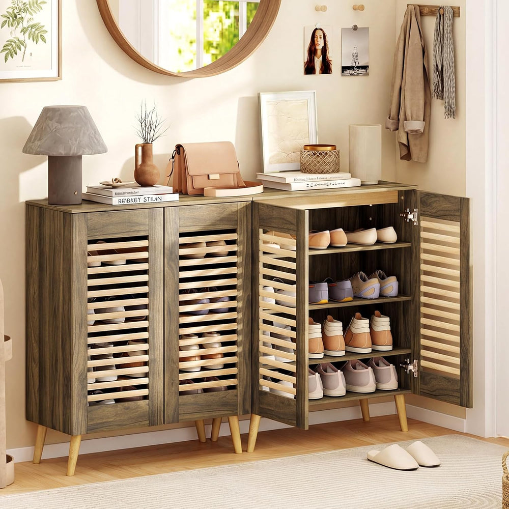 GIANTEX Shoe Cabinet for Entryway, 4-Tier Shoe Storage Cabinet, Walnut