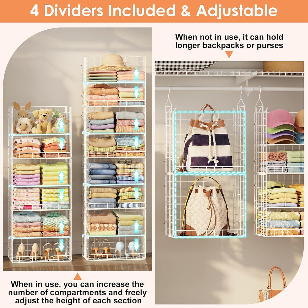 Extended Width Hanging Closet Organizer, 8 Tier Wire Storage Shelves