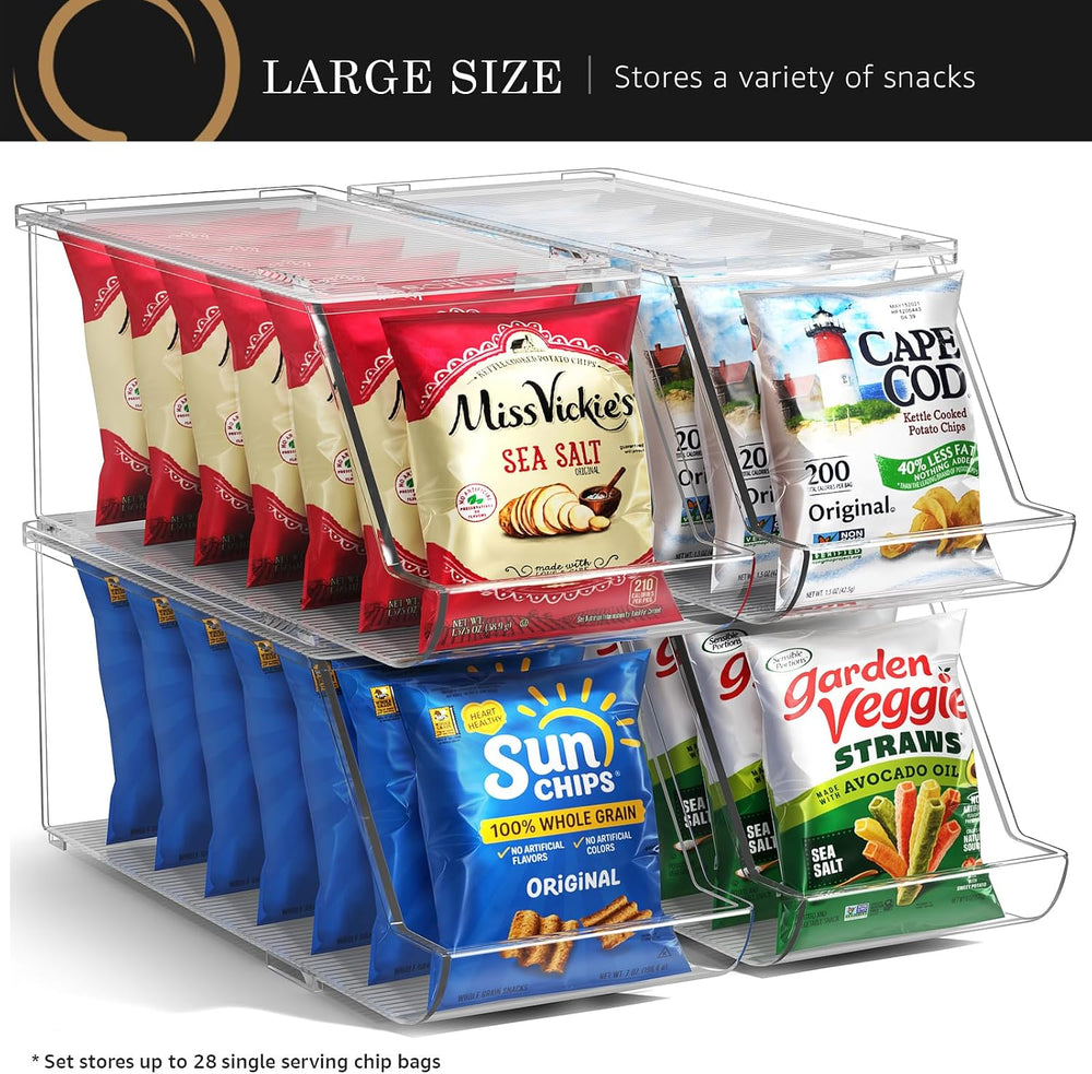 Sorbus Snack Organizer for Pantry, Clear Stackable Chip Bins (4 Pack)