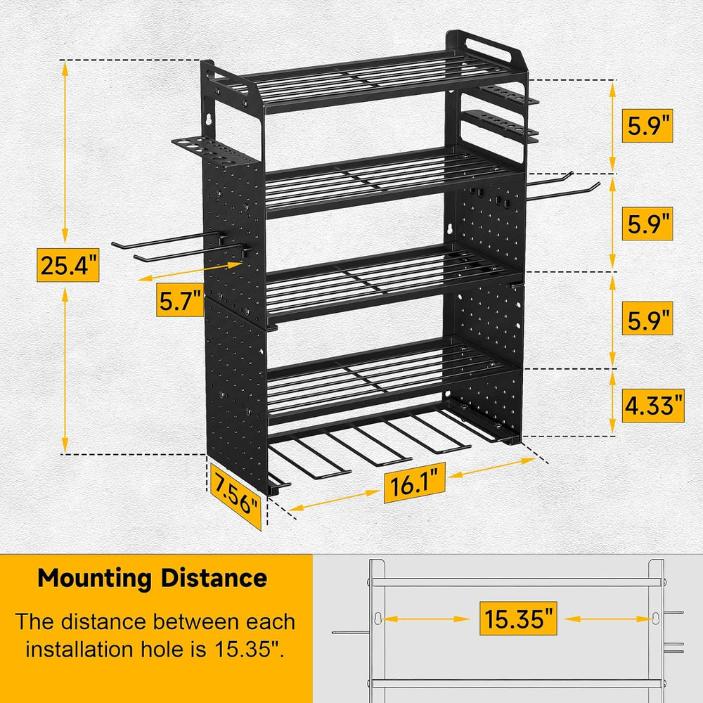 2 Pack Power Tool Organizer Wall Mount, 5‑Tier Garage Organization, Black