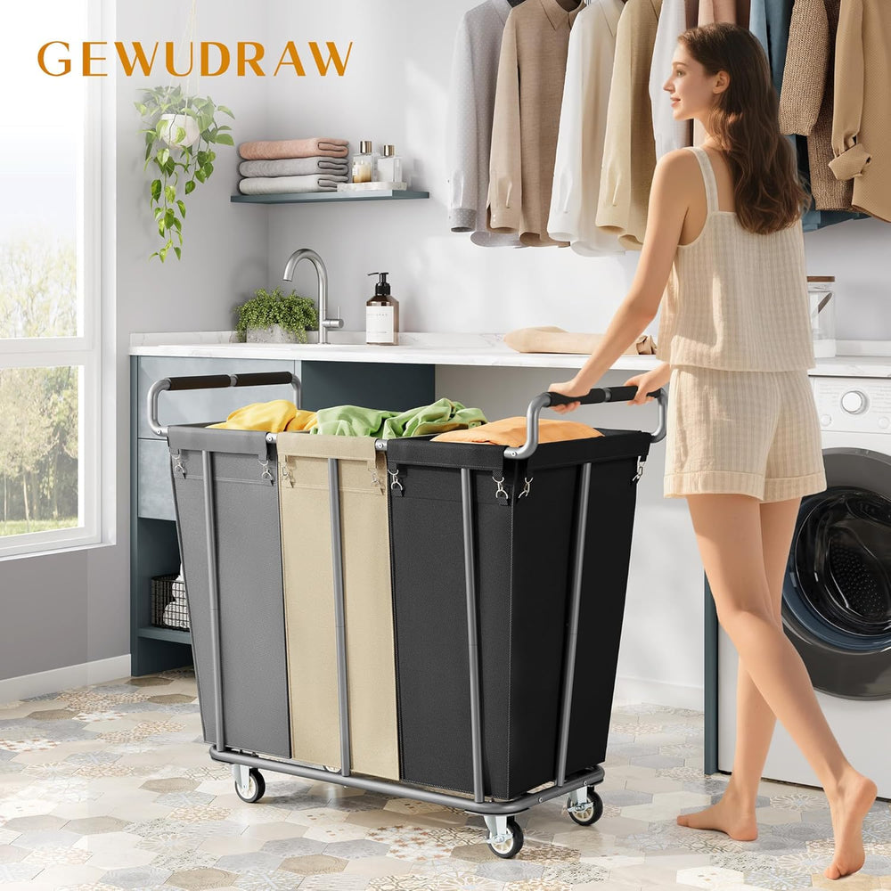 Gewudraw 3 Section Rolling Laundry Sorter Cart with Wheels, 360L