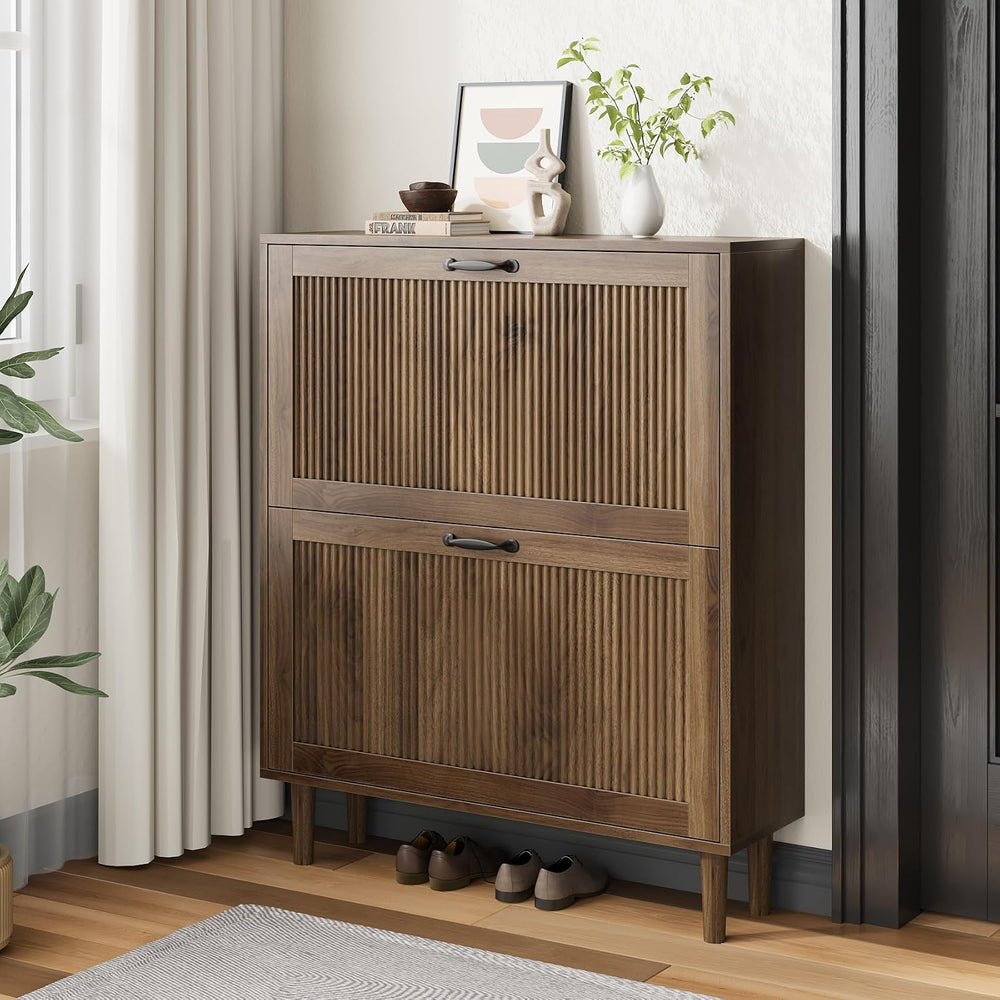 Kiasthome 2 Tier Entryway Shoe Storage Cabinet Closed Space Saving Hidden Sho...