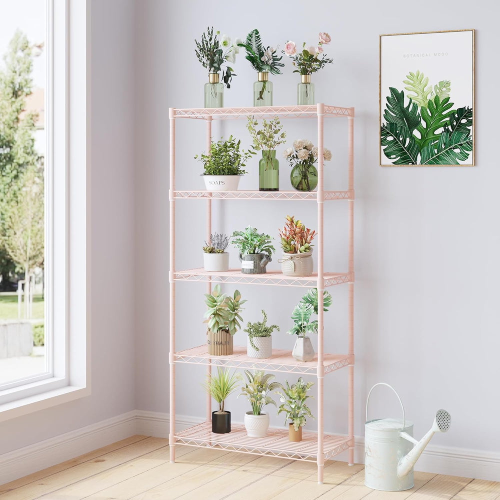 5 Tier Storage Racks Shelving, Heavy Steel Pantry Shelves, Adjustable Wire Sh...