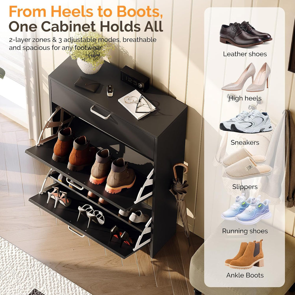 VINGLI Shoe Cabinet Storage for Entryway,Black Small Narrow Shoe Rack,25" W