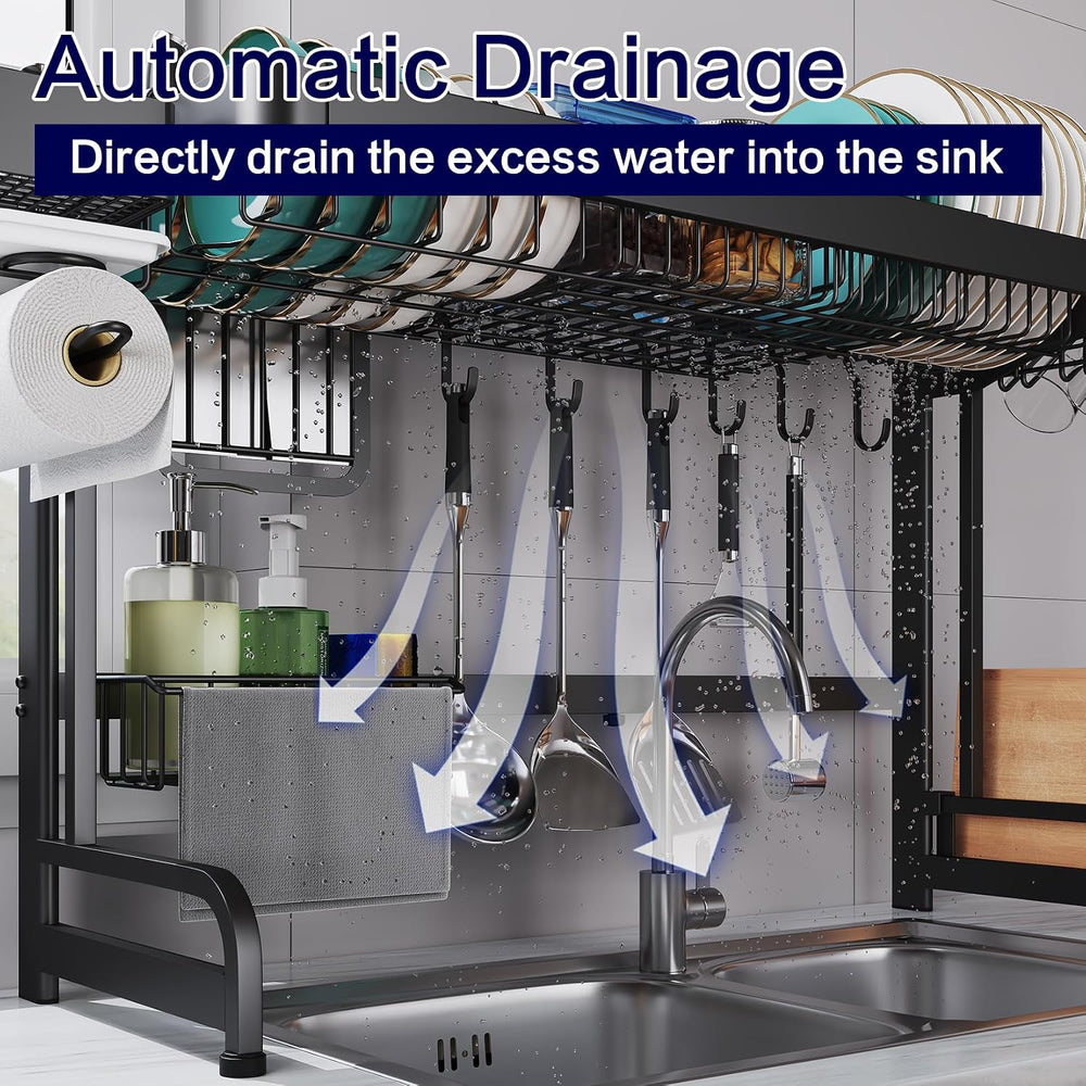 LIVOD Over Sink Dish Drainer Drying Rack, 2 Tier Full Stainless Steel Storage...