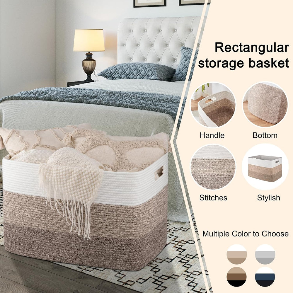 OIAHOMY 118L Extra Large Blanket Basket Cotton Rope Storage Basket Brown
