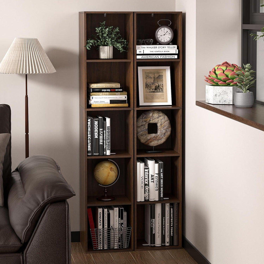 5 Cube Storage Organizer, Narrow Open Shelf Bookcase, Freestanding 5 Tier Low...