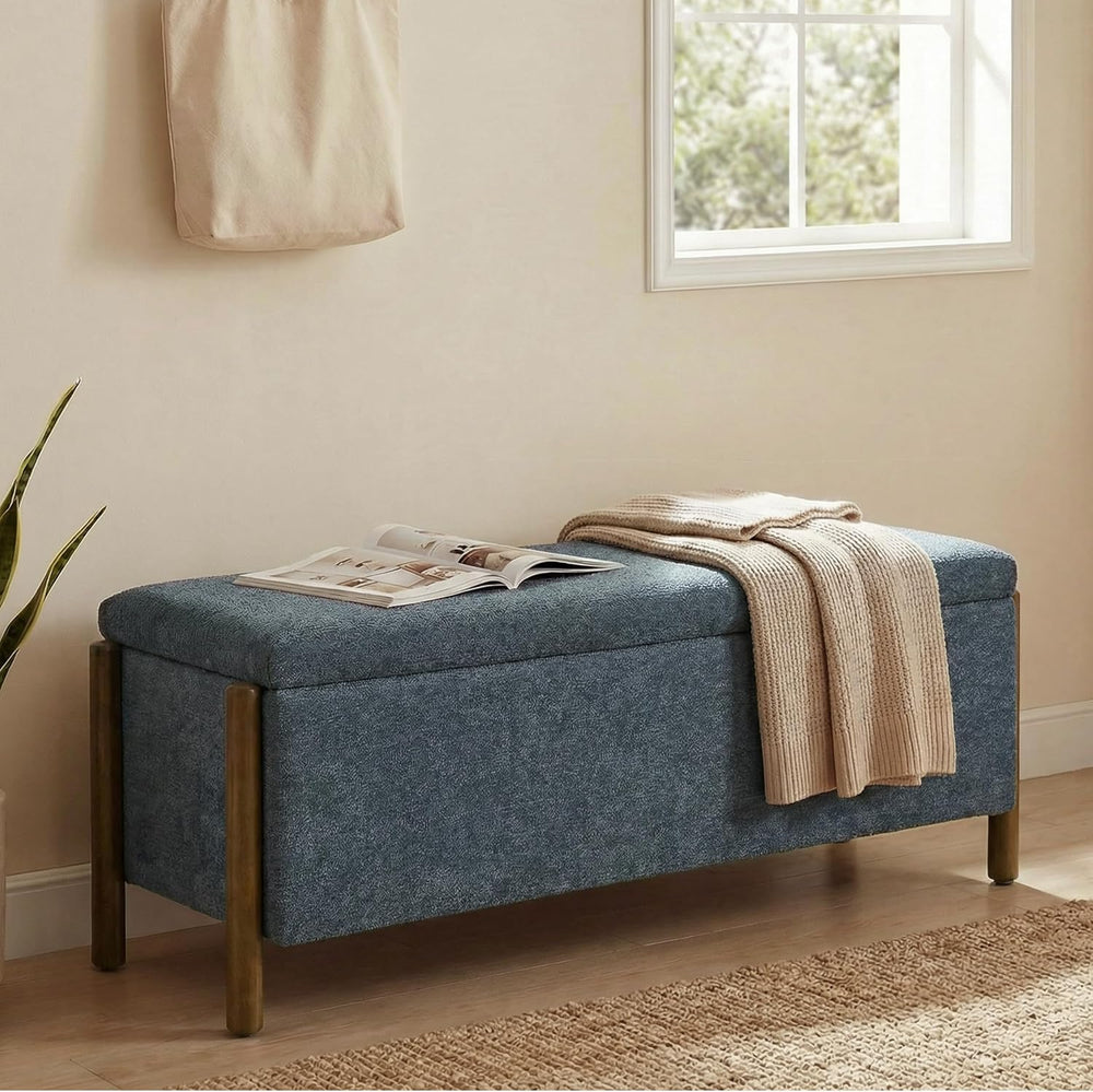 Usaint 47" Fabric Upholstered End of Bed Storage Ottoman Bench, Blue
