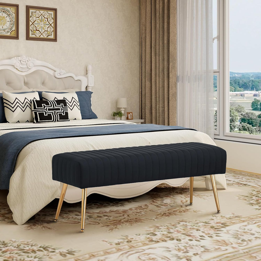 Furnimart 44 Inch Bedroom Ottoman Bench, Black Upholstered End of Bed Bench w...