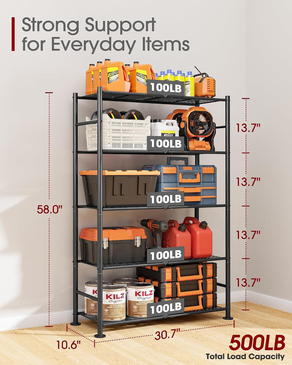 Sakugi 5-Tier Garage Shelving Unit - Heavy-Duty Metal Storage Shelves, Anti-T...