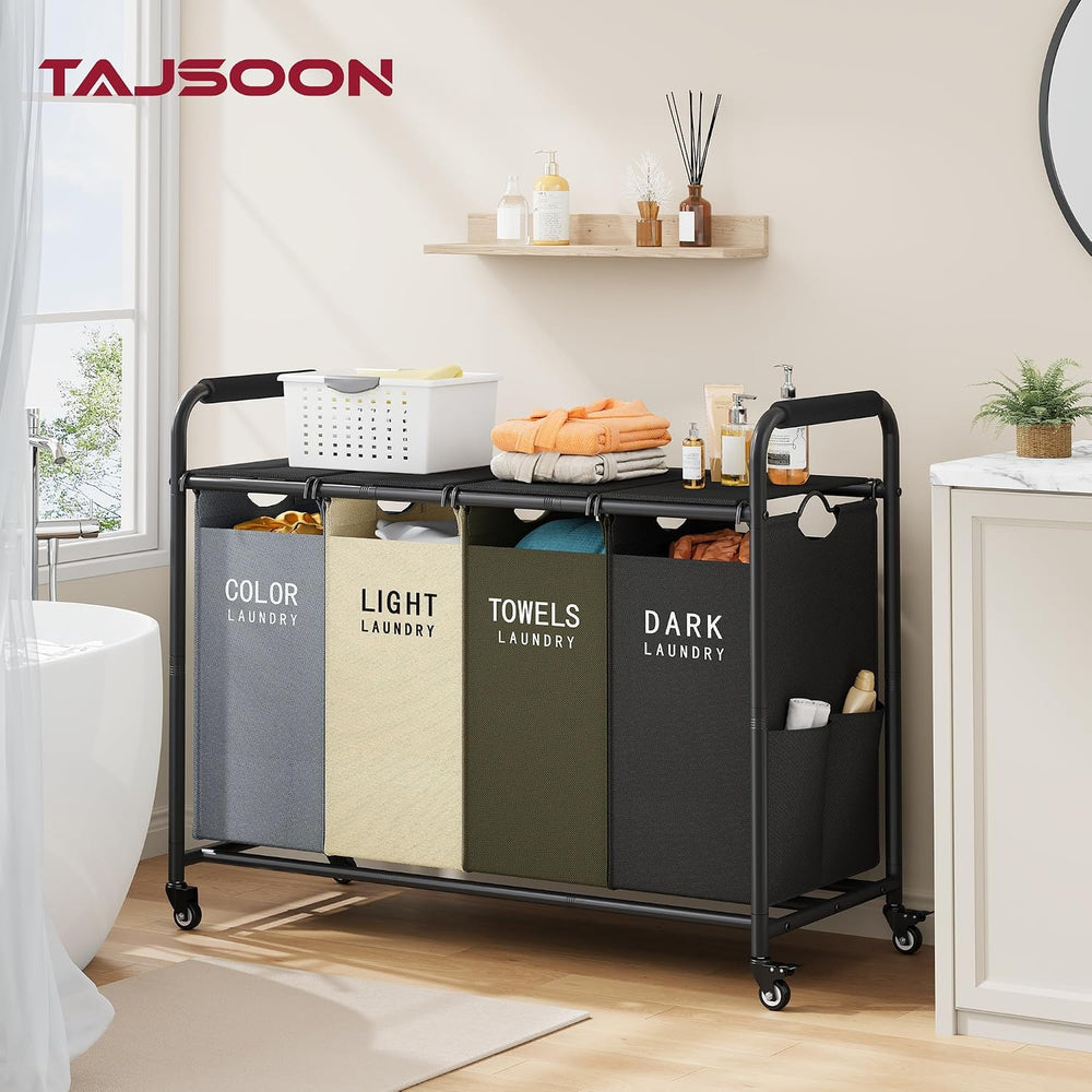 Tajsoon Laundry Sorter 4 Section, Laundry Hamper with Wheels and Lid, 197L