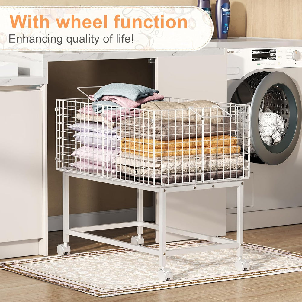 Large Rolling Laundry Basket Cart,Wire Laundry Hamper Cart with Handle and Wh...