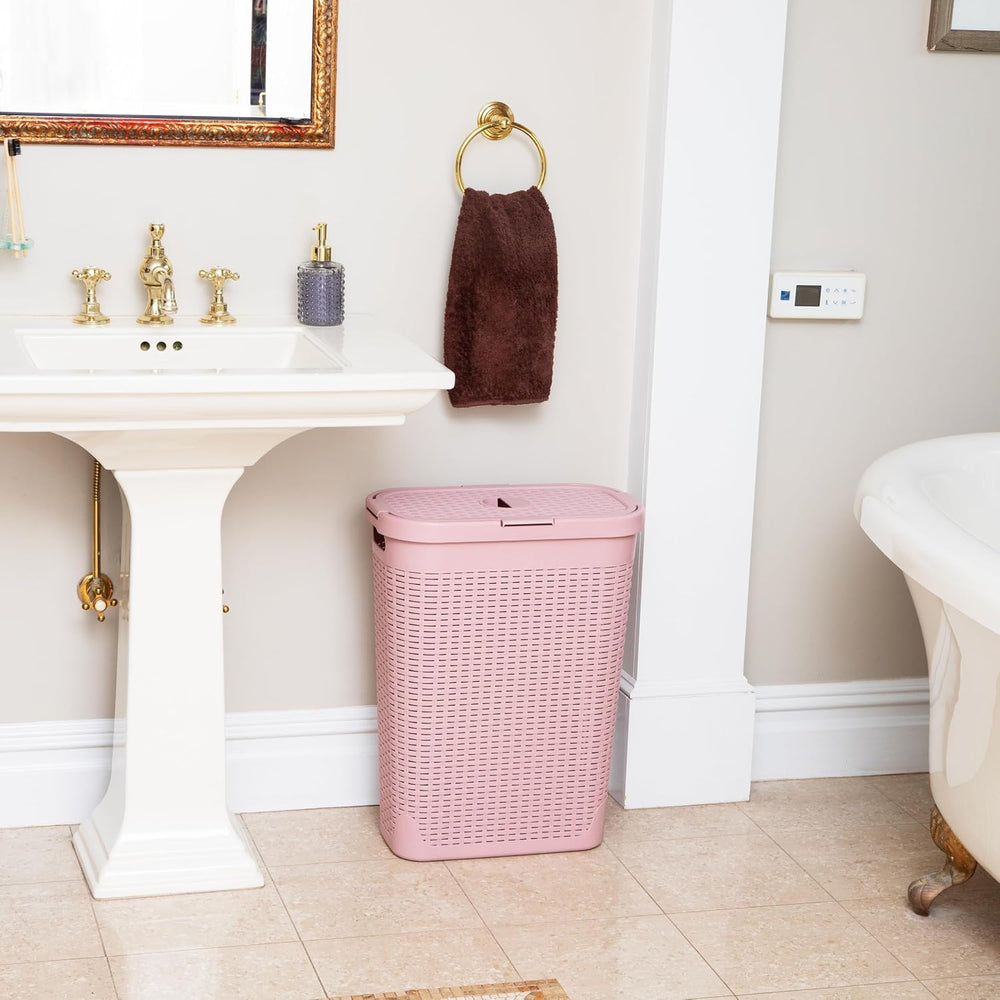 Mind Reader Slim Laundry Hamper with Lid, 40L Clothes Basket, Narrow Tapered ...