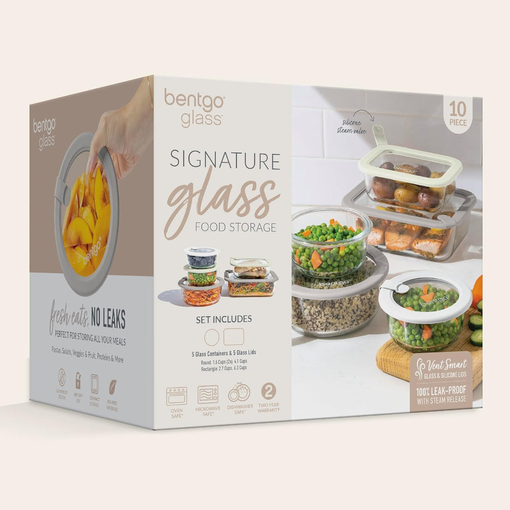 Bentgo Signature Glass Food Storage Containers with Lids, 10 Piece Set