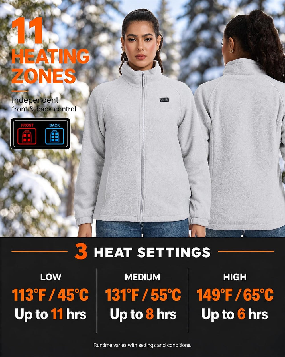 Women's Heated Jacket with Battery Pack Included,11-Zone Heated Fleece Coat