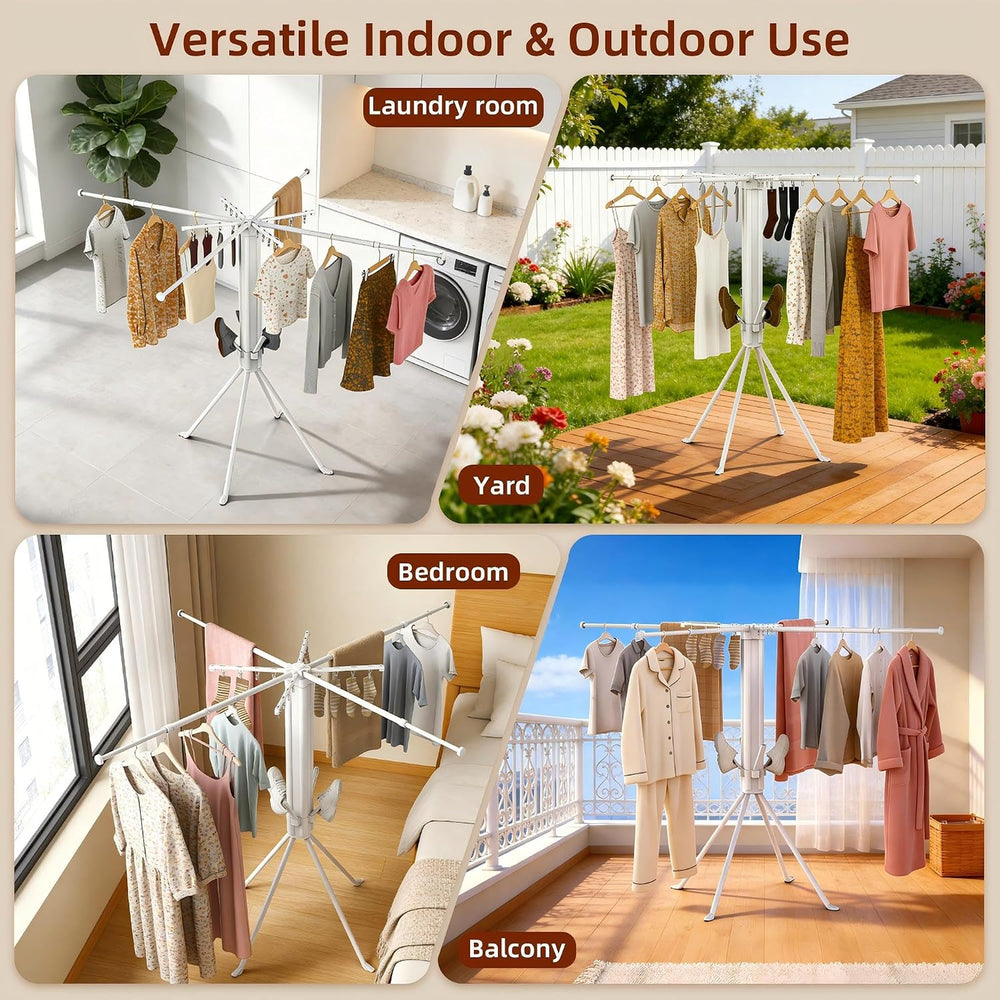 Clothes Drying Rack Foldable, 4-Leg Base, 16 Clips, 4 Shoe Holders