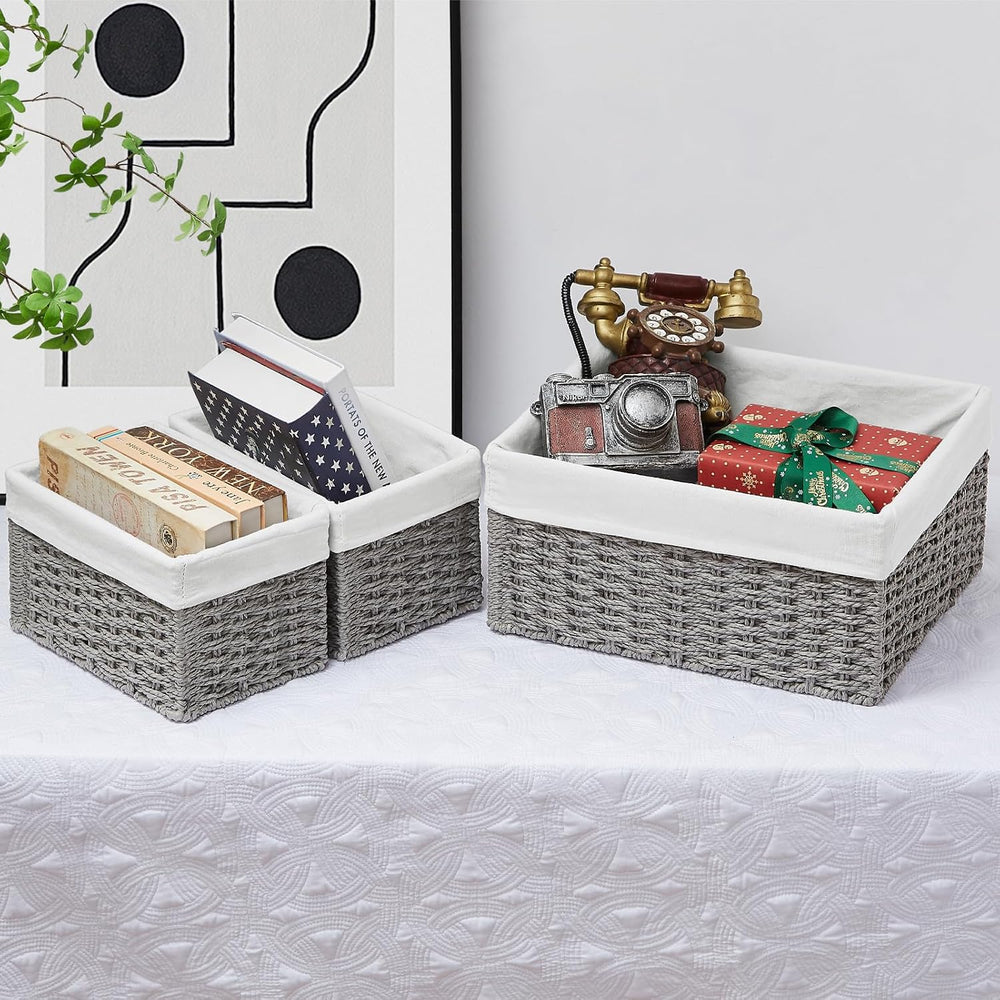 Vagusicc Wicker Basket, Set of 3 Hand-woven Storage Baskets for Organizing, D...