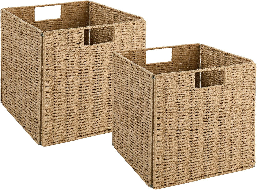 Vagusicc Wicker Baskets, Set of 2 Hand-Woven Storage Baskets for Shelves with...