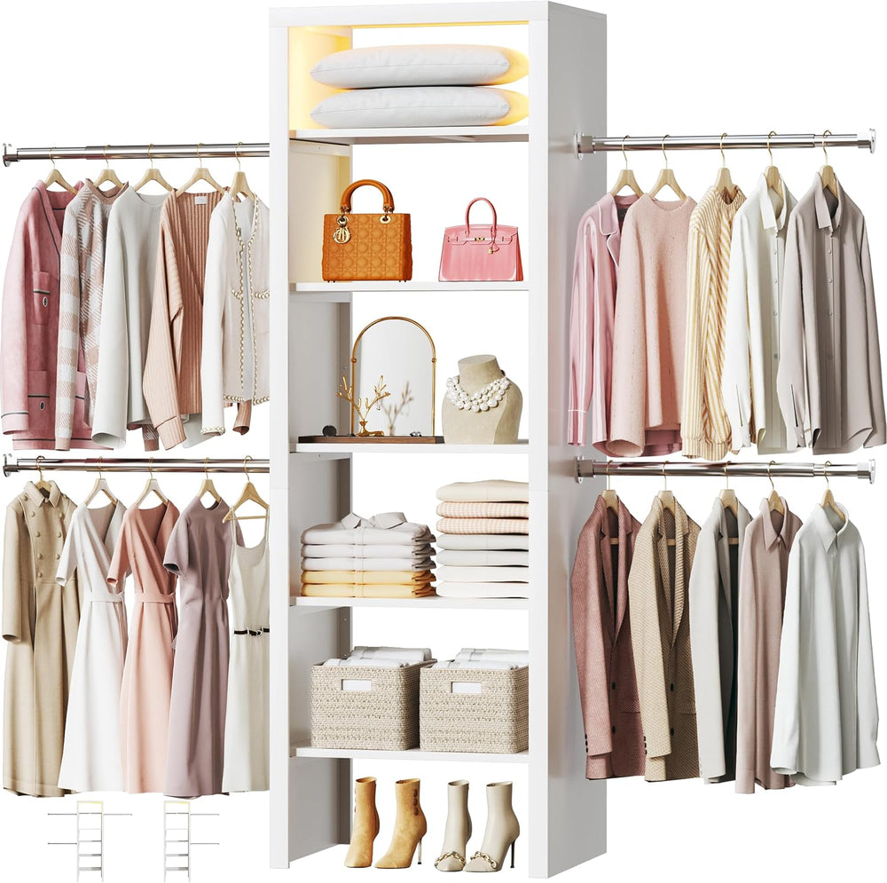 100'' Closet System with 4 Hanging Rods & LED Lights, 2-8 FT Wood...