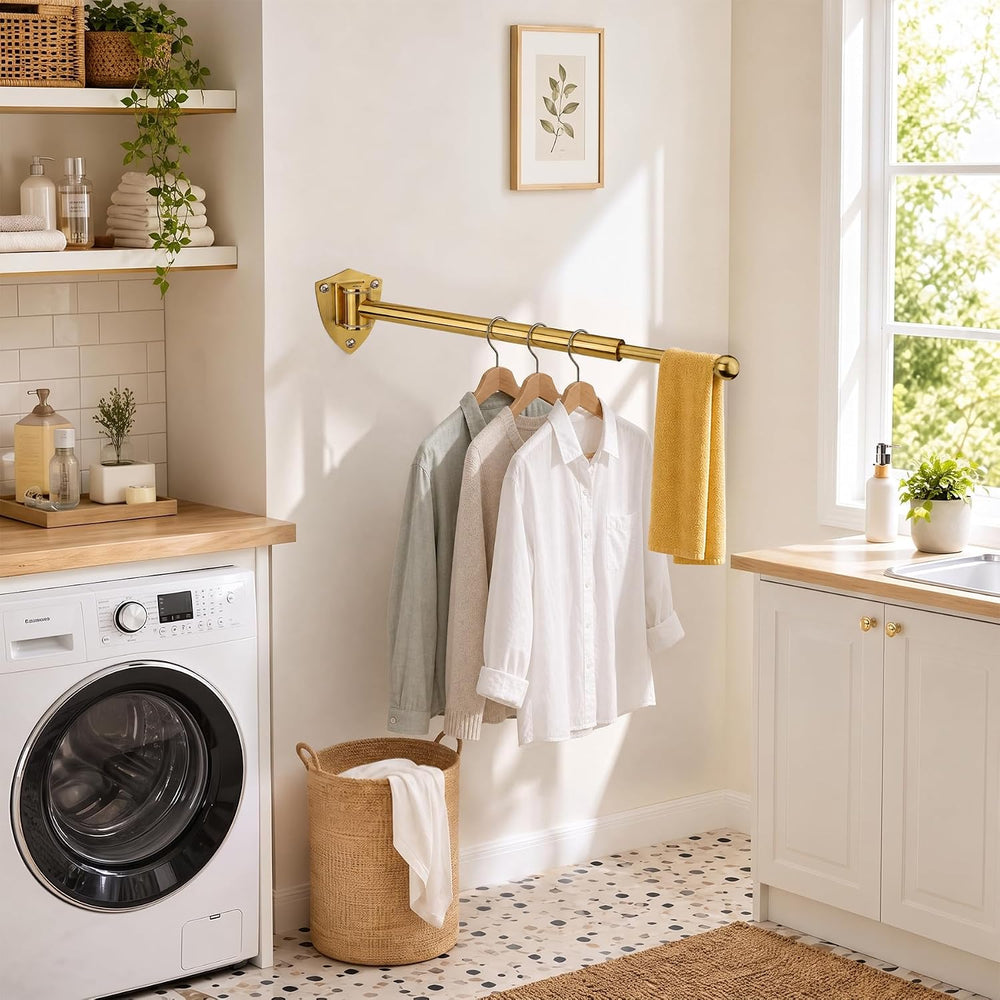 12" Wall Mounted Drying Rack, Foldable & Pull-Out Clothes Hanger, Br...