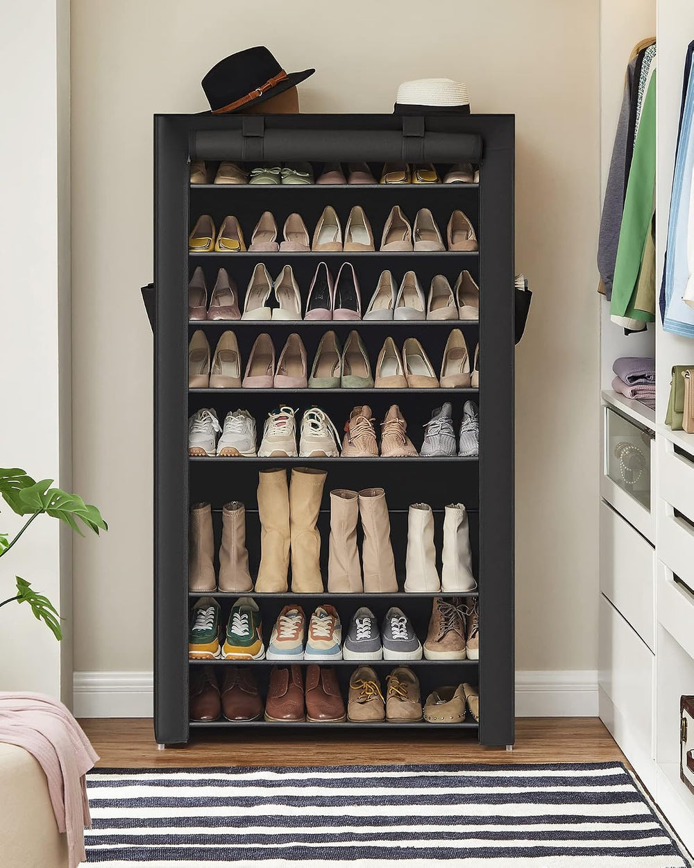 SONGMICS 10-Tier Shoe Rack with Cover, Shoe Storage Cabinet for 40-50 Pairs