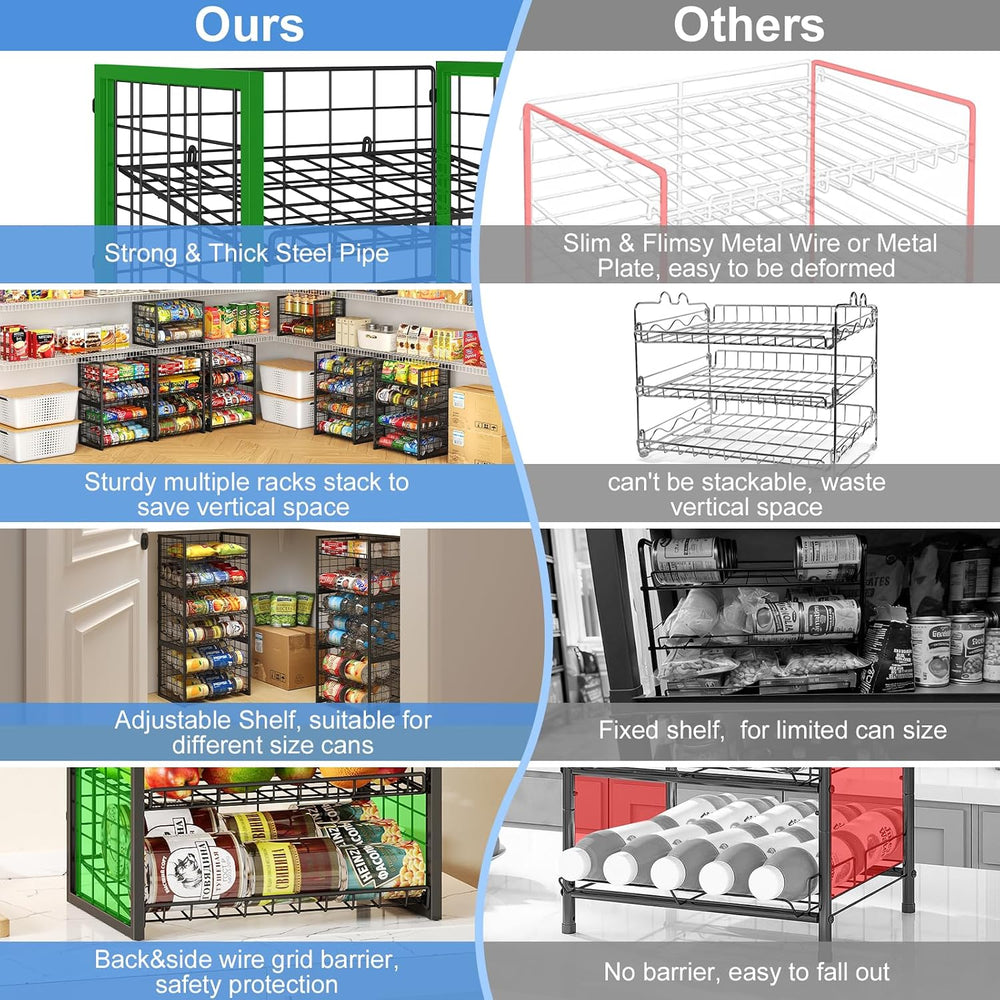 X-cosrack 2-Tier Stackable Can Organizer for Pantry, 3 Packs Adjustable Pantr...