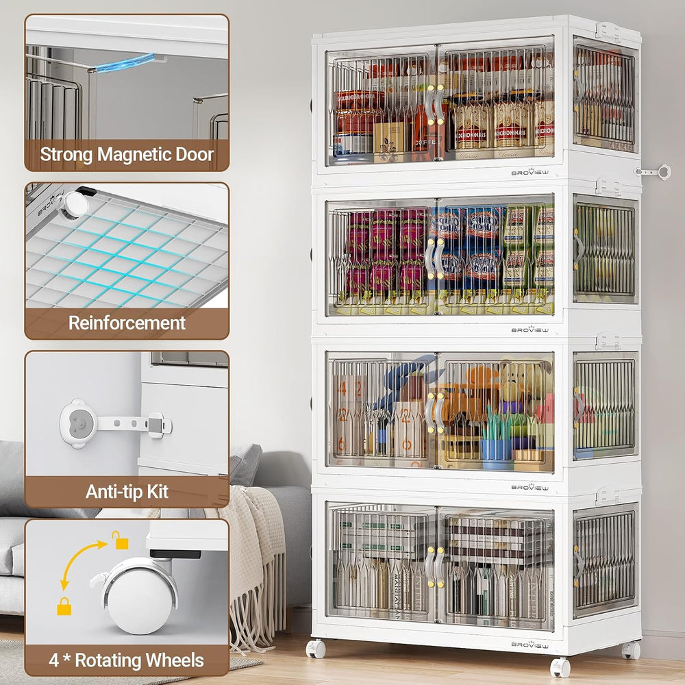 BROVIEW 600Qt Stackable Storage Bins with 5 Lids, Front and Side Open Doors, ...