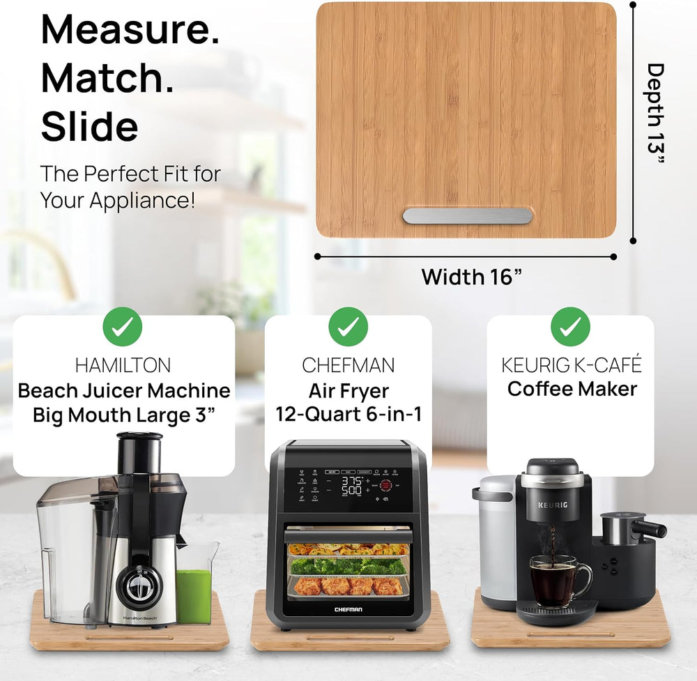 Ibyx Appliance Slider, Sliding Tray for Coffee Maker, 16 x 13 in, Natural