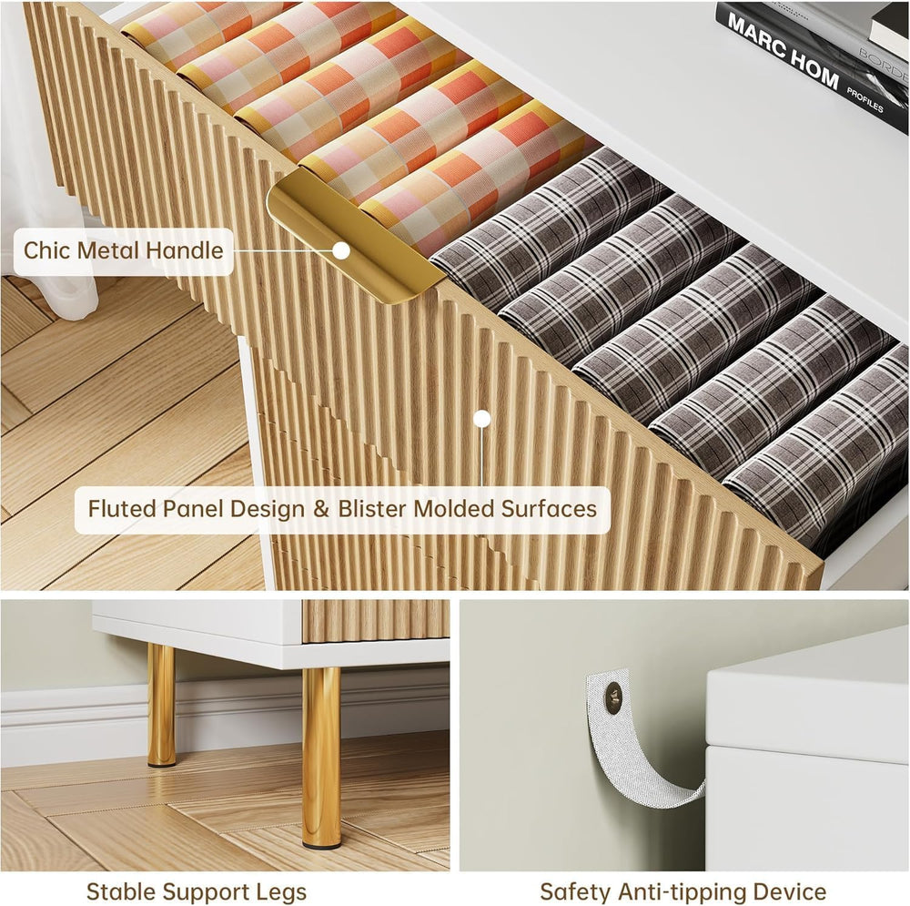 IDEALHOUSE Modern Natural 6 Drawer Dresser for Bedroom with Gold Handles