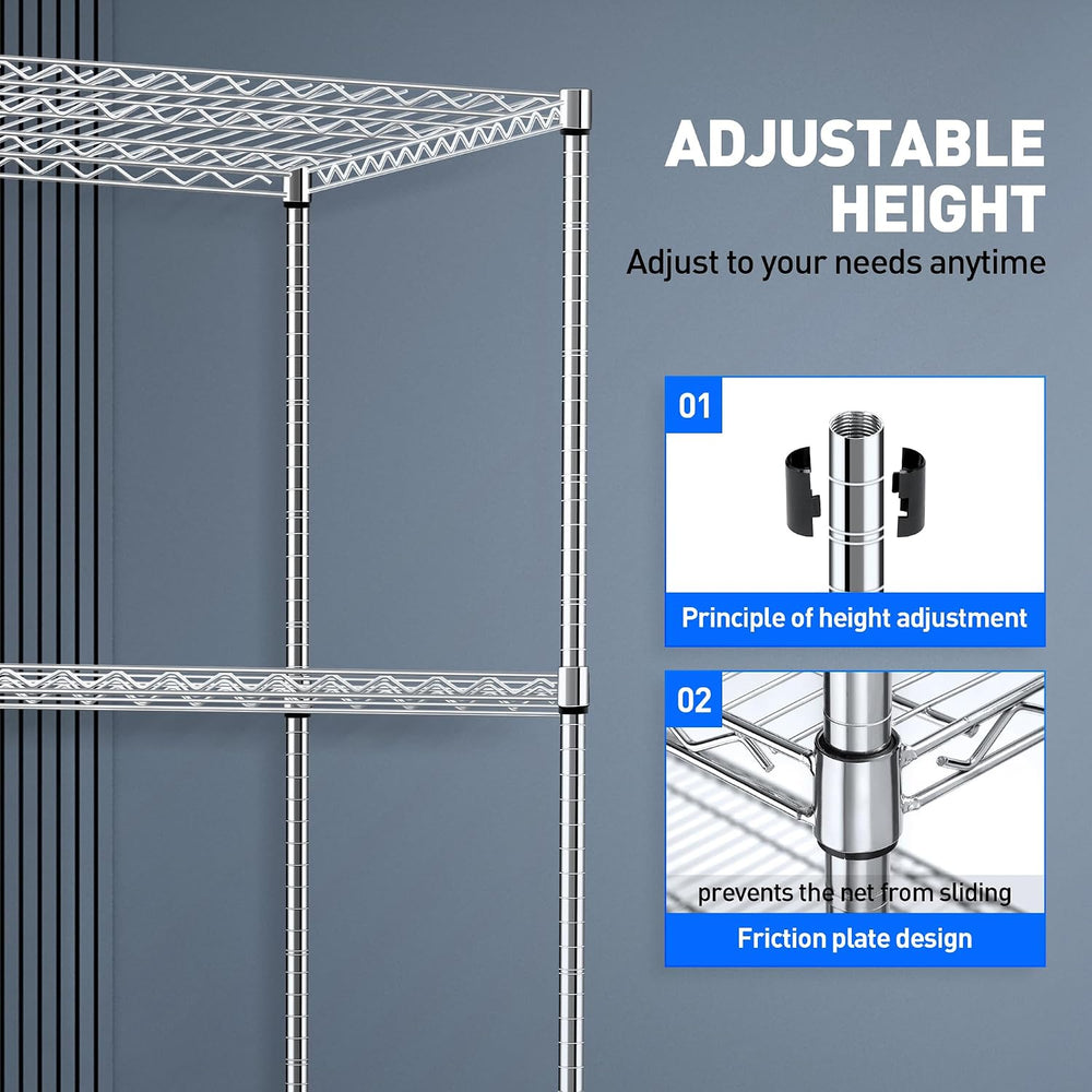 Rengue Heavy Duty Rolling Wire Shelving Unit with Wheels, 4-Tier Adjustable G...