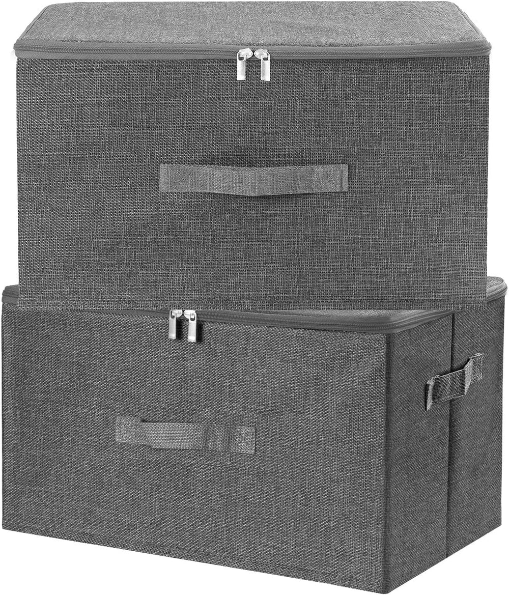 ANMINY Fabric Storage Bins with Zipper Lids, 18"x14"x10", Gray...