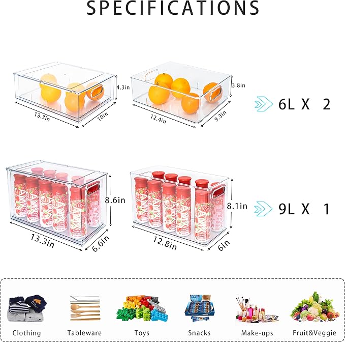 MineSign Stackable Fridge Drawer Pull-Out Bins