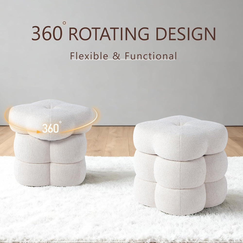 Get Set Style 360° Swivel Flower Ottoman, Linen Vanity Stool Footrest with 30...