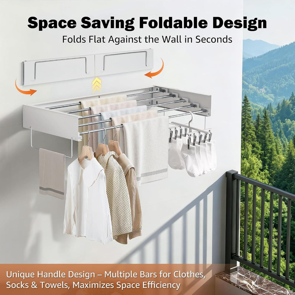 Wall Mount Drying Rack 32", 65LBS Retractable Clothes Rack, White
