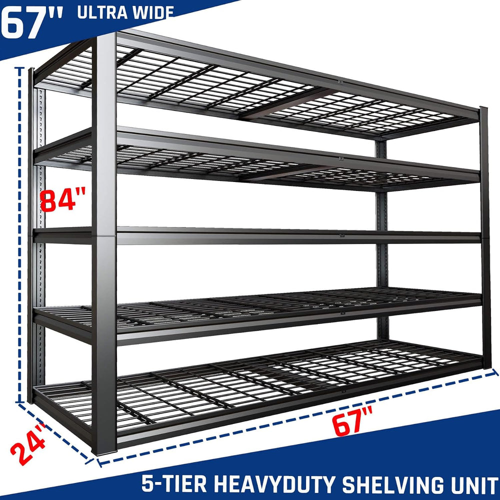 67" Wide 5-Tier Garage Shelving Unit, 67" W x 24" D x 84"...