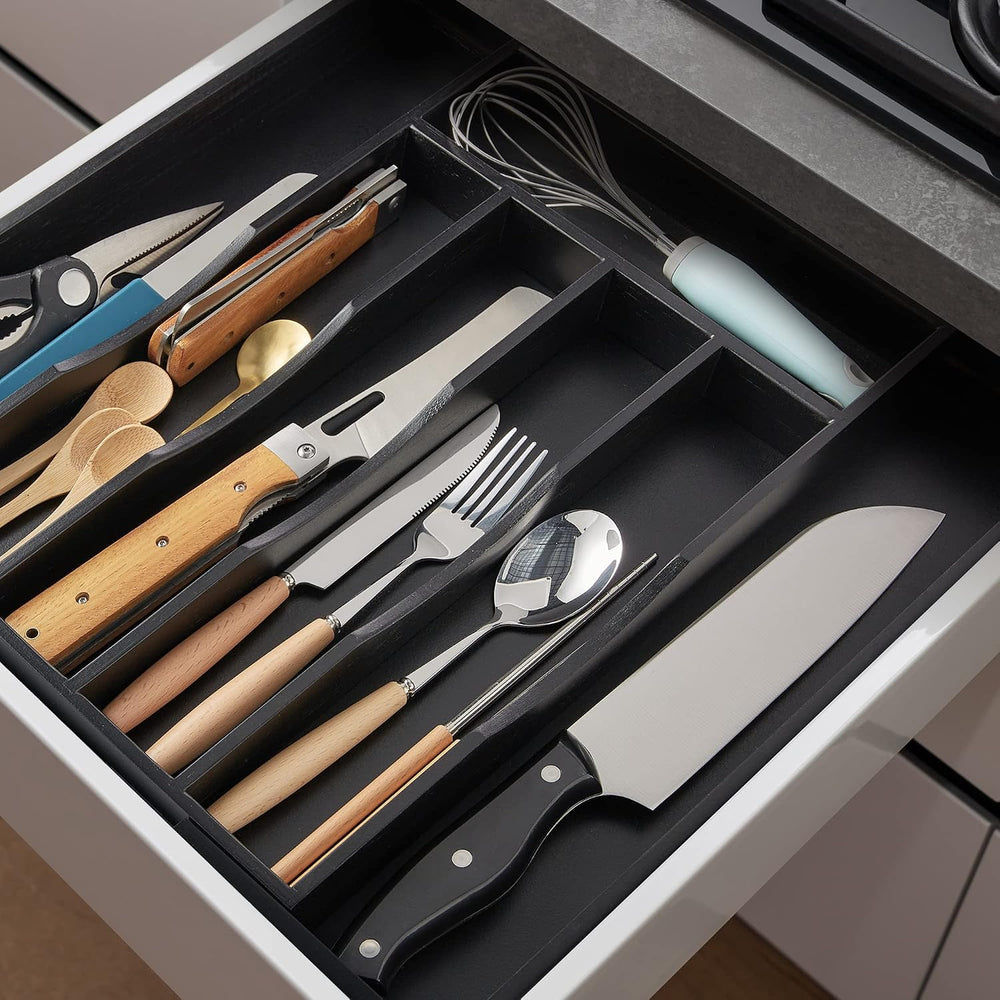 Expandable Bamboo Kitchen Drawer Organizer for Cutlery and Utensils, Adjustab...